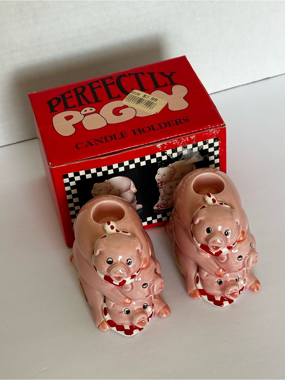 Pink Perfectly Piggy Ceramic Candle Holders